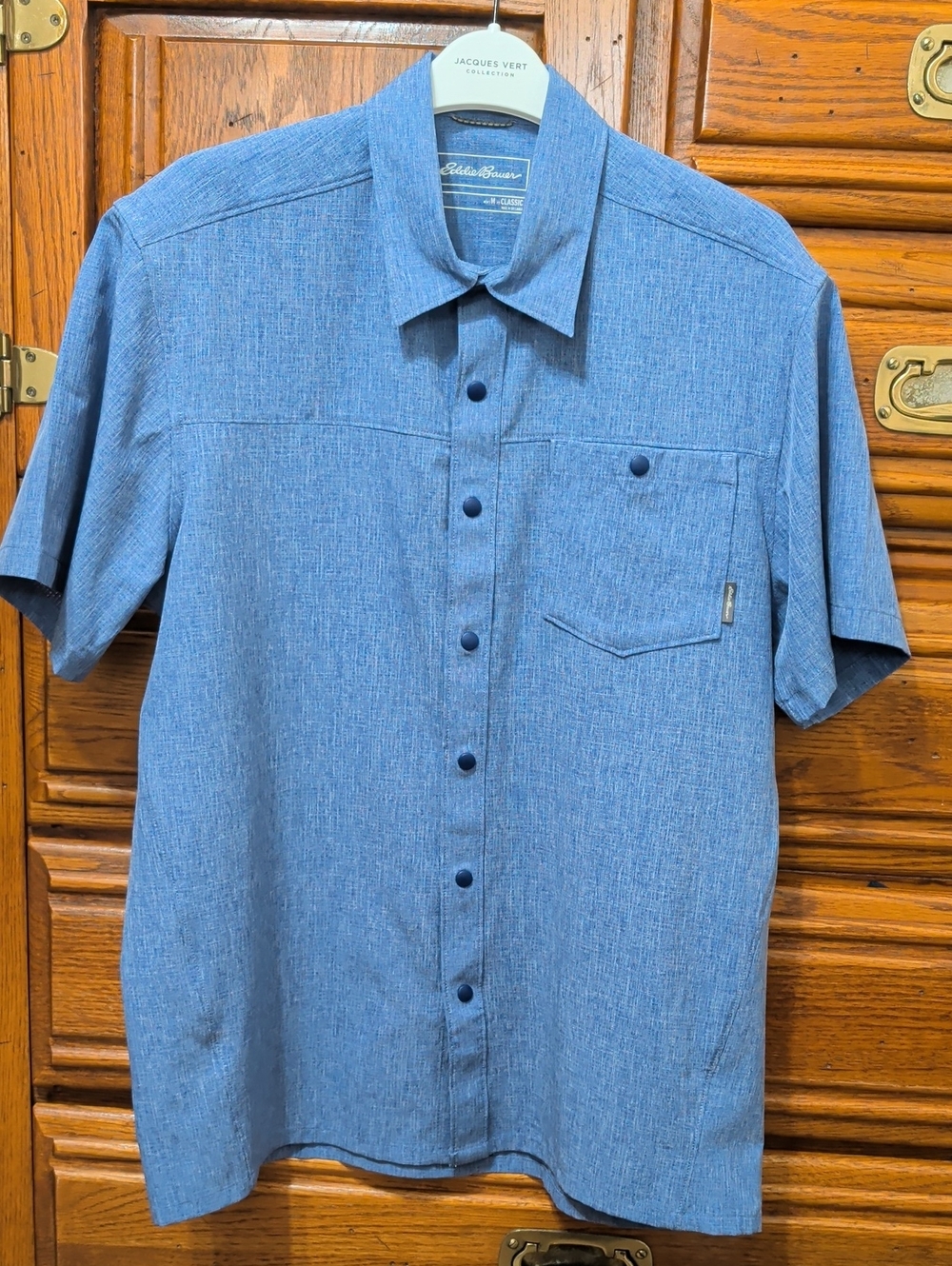 Men's Eddie Bauer Short-Sleeve Textured Light Blue Button-Down Shirt